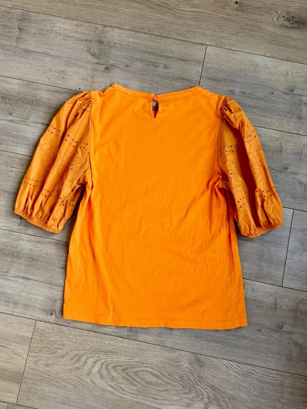 J. Crew Bright Orange Puff-Sleeve Eyelet Tee